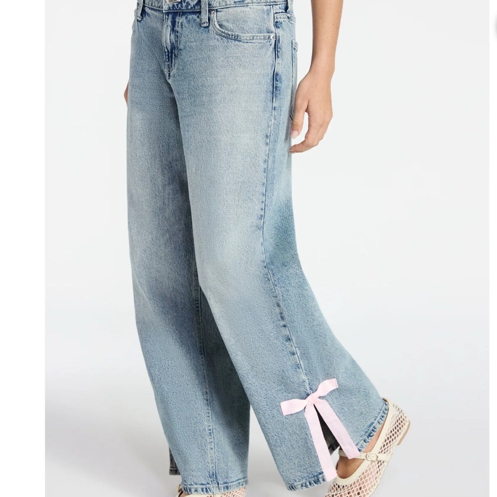 No Boundaries Light Blue Wide Leg Jeans with Pink Bow